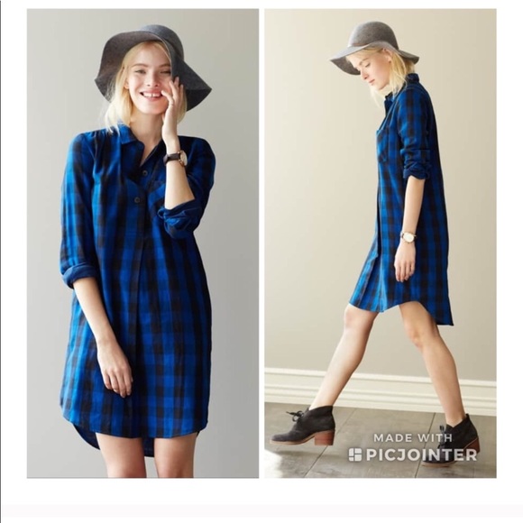 🍁 Blue buffalo plaid shirt dress! - Picture 3 of 7
